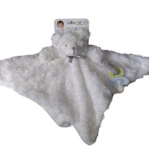 Blankets & Beyond Plush White Bear Lovey NuNu Swirls Blanket Pacifier Holder NEW